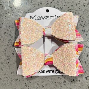 Mavanist Sparkling Bow Hair Clips - Glitter Pink and White